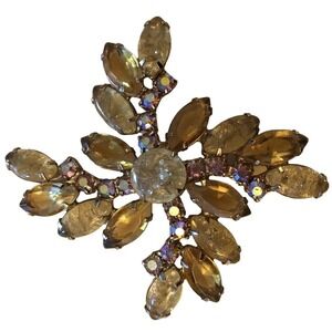 JULIANA D&E Crackle CLEAR PRONG SET Open Back AB BROOCH Pinwheel Pin Vintage